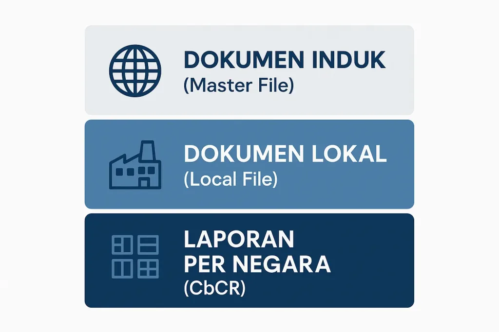 Struktur tiga pilar Dokumen Transfer Pricing: Dokumen Induk, Dokumen Lokal, dan Laporan per Negara.