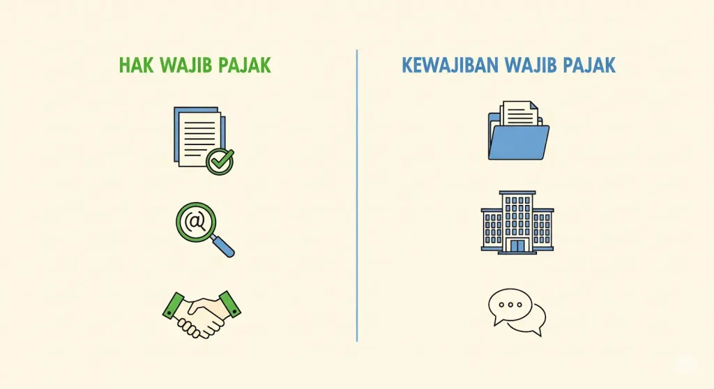 Infografis mengenai hak dan kewajiban Wajib Pajak selama proses pemeriksaan pajak.