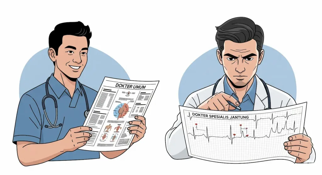 Analogi perbedaan akuntan sebagai dokter umum dan konsultan pajak sebagai dokter spesialis.