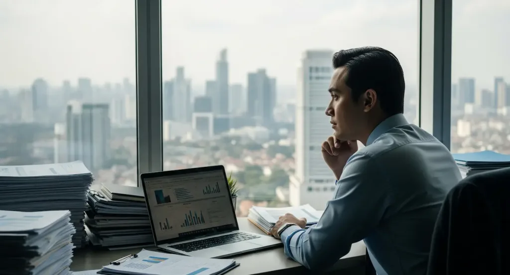 Seorang pemilik bisnis di Jakarta yang mempertimbangkan untuk menyewa jasa konsultan pajak profesional.