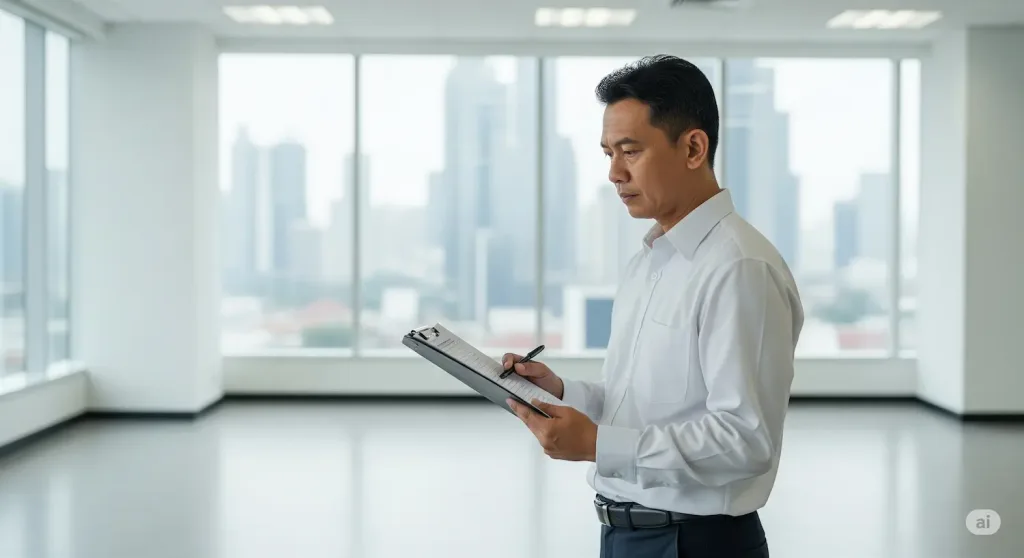 Proses penandatanganan surat perjanjian sewa kantor setelah melakukan checklist yang lengkap.