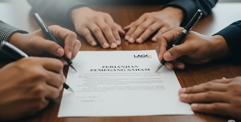 Beberapa tangan pendiri bisnis bersama-sama menandatangani dokumen Perjanjian Pemegang Saham (Shareholders Agreement) yang penting.