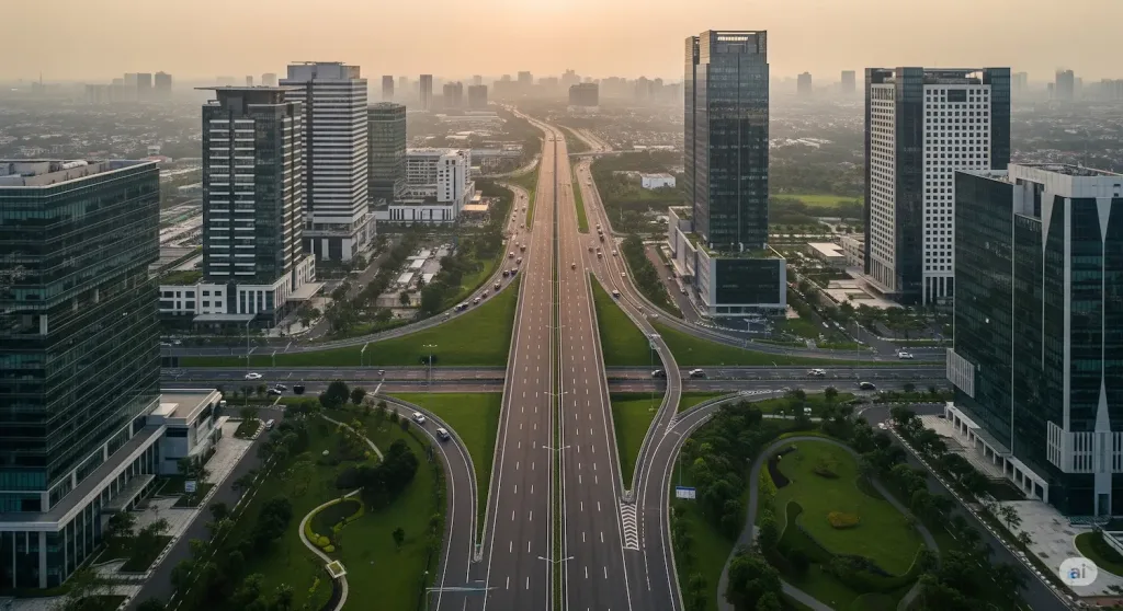 Kawasan bisnis TB Simatupang dengan akses langsung ke jalan tol JORR.