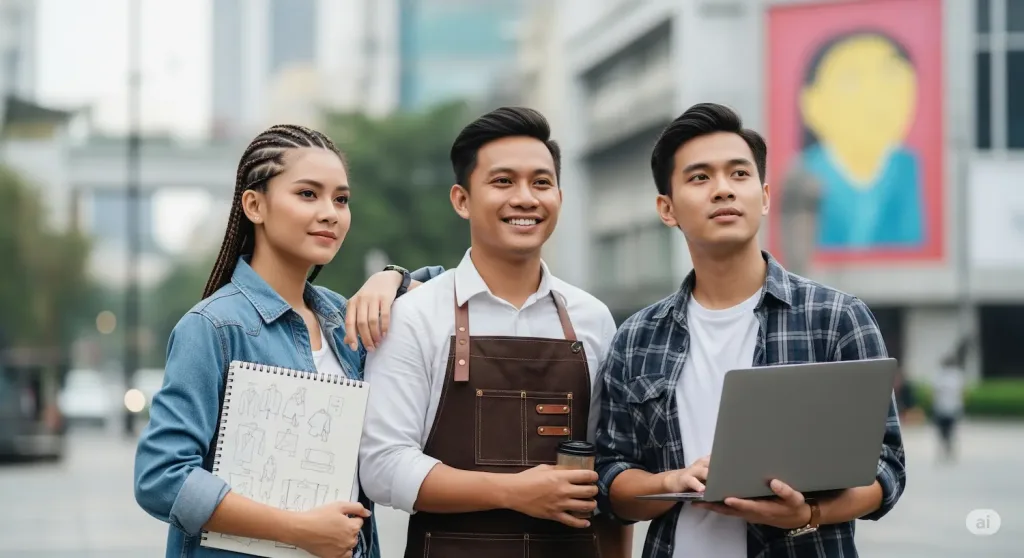 Sekelompok pemilik UMKM Indonesia yang beragam dan percaya diri, melambangkan pertumbuhan bisnis dengan bantuan konsultan pajak terbaik.