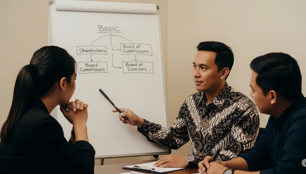 Seorang konsultan dari Skailaw sedang memberikan konsultasi kepada para pendiri bisnis mengenai rancangan Akta Pendirian Perusahaan mereka.