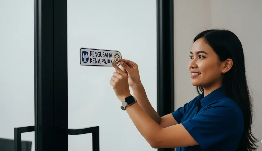 Pemandangan kawasan bisnis modern di Jakarta Barat dengan kaca pembesar yang sedang menyeleksi pilihan kantor konsultan pajak.