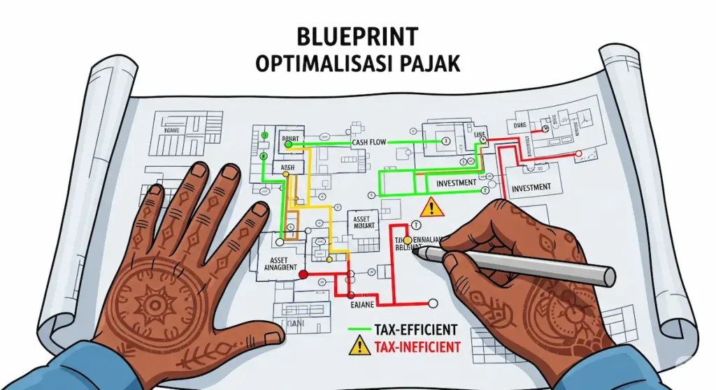 Seorang konsultan pajak sedang menyusun "blueprint" strategi untuk optimalisasi pajak perusahaan klien.