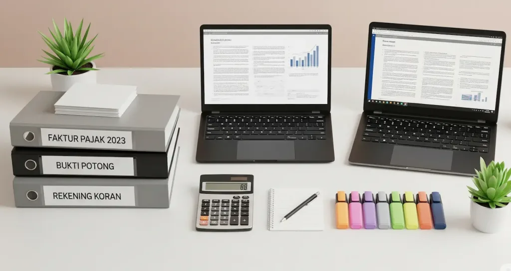 Persiapan dokumen yang rapi dan terorganisir untuk menghadapi pemeriksaan pajak.