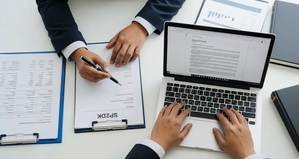 Seorang konsultan pajak profesional sedang menyusun surat tanggapan sebagai solusi SP2DK untuk kliennya.