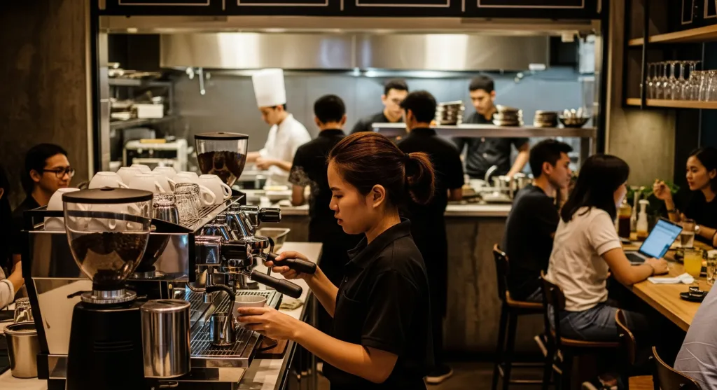 Suasana sibuk di sebuah kafe di Jakarta, menggambarkan dinamika industri F&B yang menghadapi tantangan pajak.
