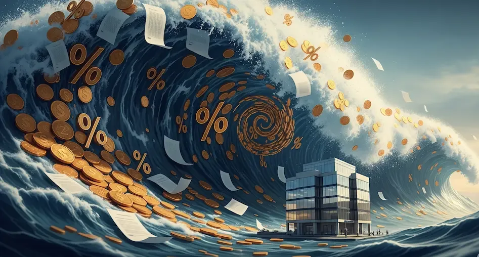 Ilustrasi tsunami finansial berupa koreksi dan sanksi pajak yang mengancam kelangsungan bisnis.