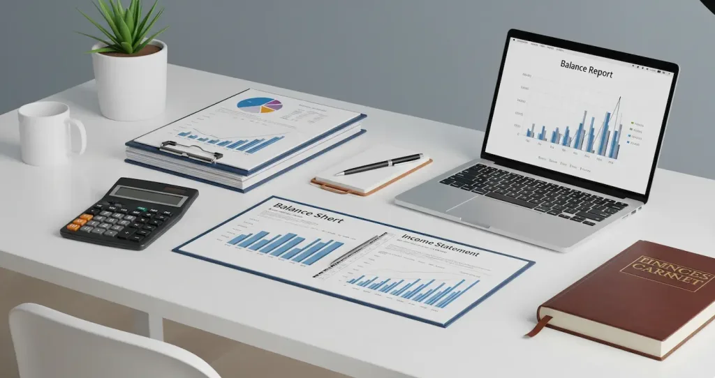 Hasil kerja seorang akuntan: laporan keuangan yang rapi, akurat, dan terorganisir.