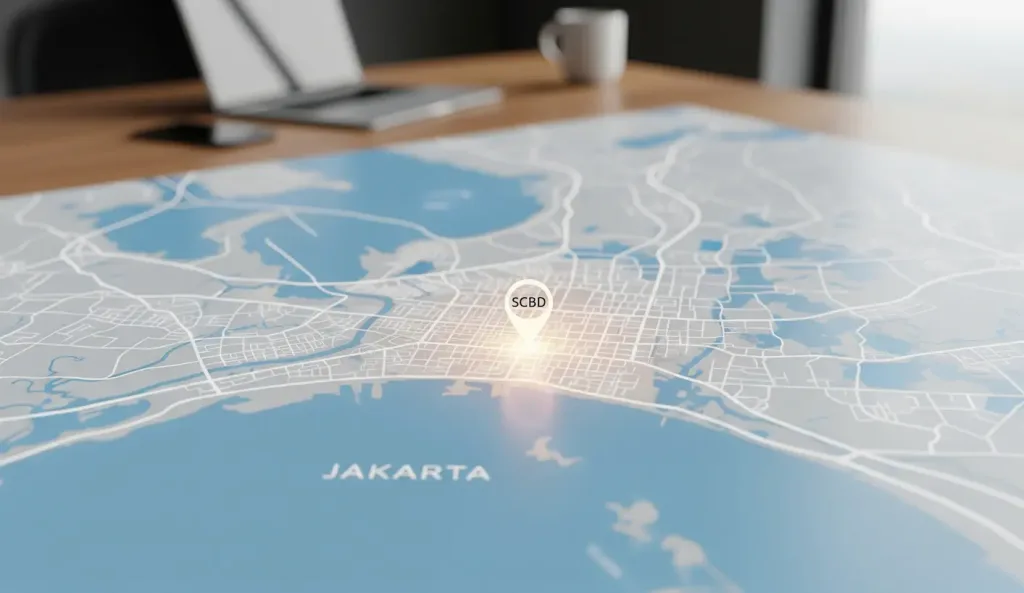 Peta Jakarta dengan penanda lokasi strategis private office di SCBD.