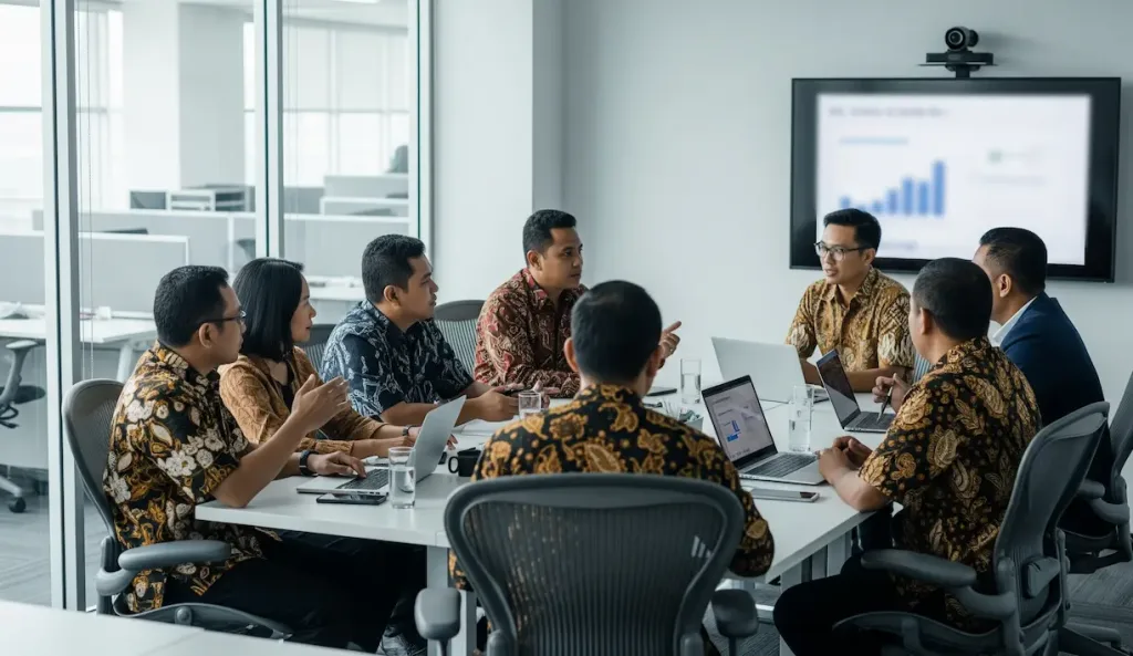 Suasana meeting profesional di salah satu ruang meeting Skaiwork.