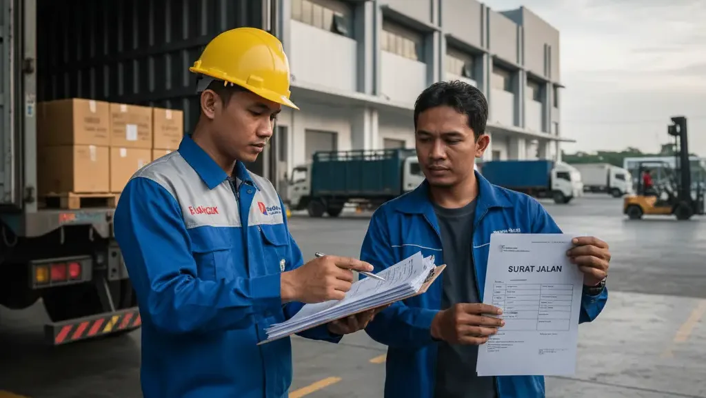 Pengecekan dokumen faktur pajak dan surat jalan pengiriman barang.