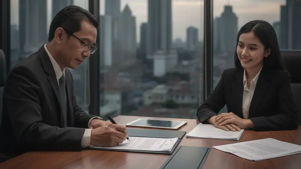 Penandatanganan kontrak jasa konsultasi bisnis di Jakarta.