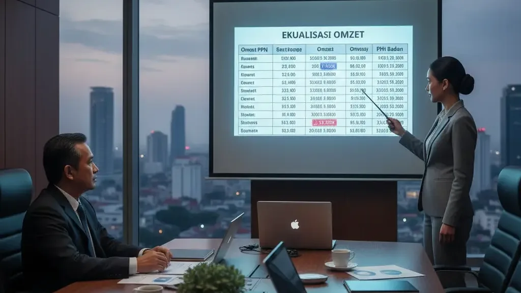 Presentasi ekualisasi pajak omzet ppn dan pph badan di kantor jakarta.