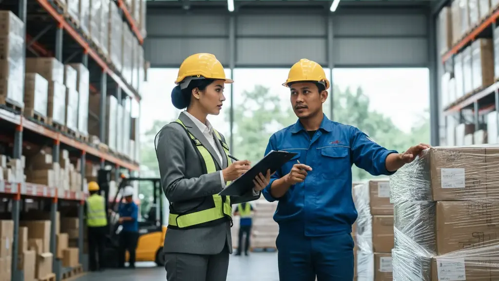 Auditor eksternal melakukan pemeriksaan fisik stok untuk audit laporan keuangan.