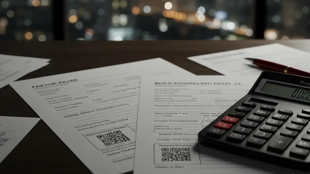 Faktur pajak ppn dan bukti potong pph 23 dalam satu transaksi.