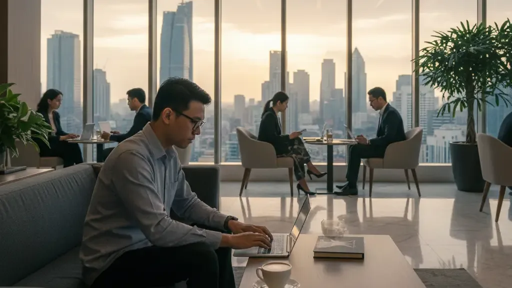 Freelancer bekerja fleksibel menggunakan virtual office skaiwork scbd.