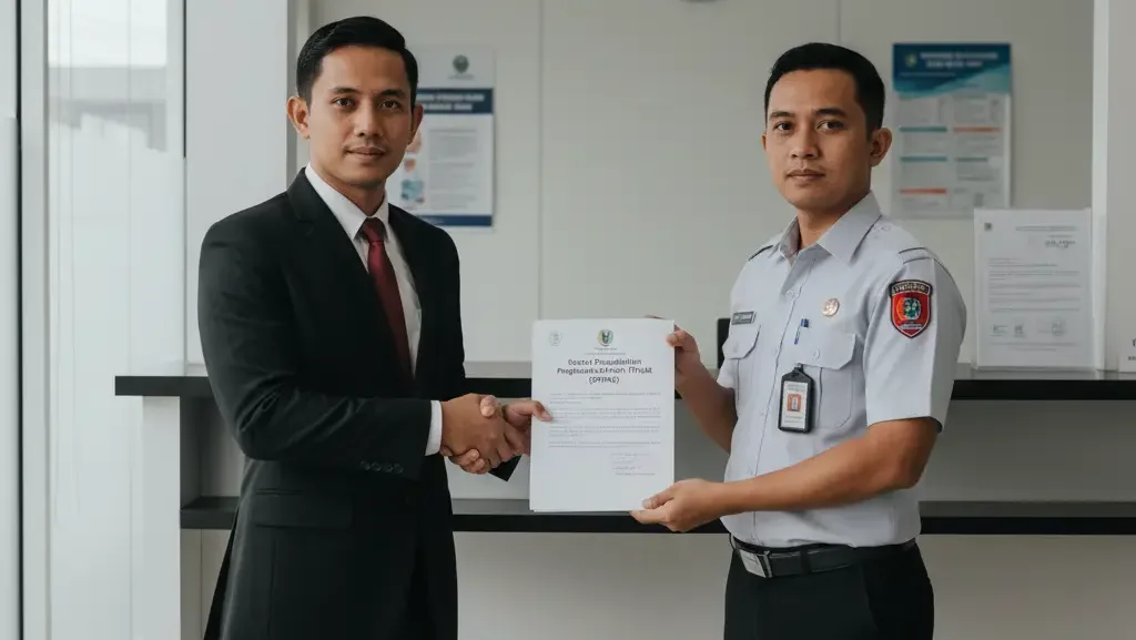 Penyerahan surat pengukuhan pengusaha kena pajak pkp di kantor pajak.