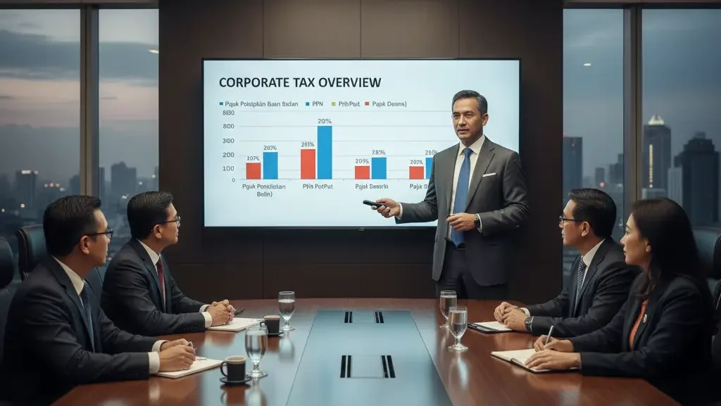 Presentasi kewajiban pajak perusahaan kepada direksi korporat.