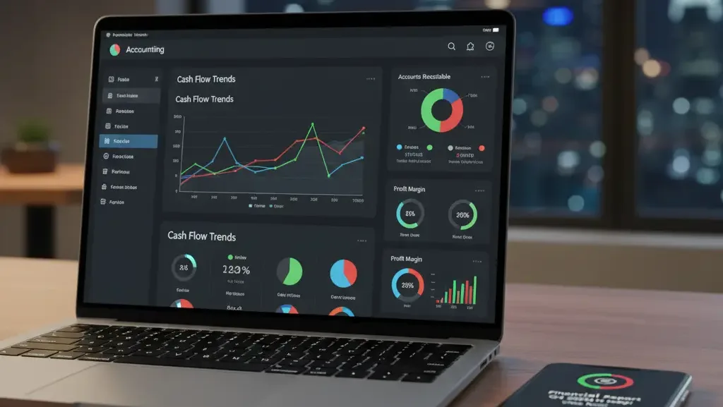 Dashboard software akuntansi cloud untuk laporan keuangan perusahaan.