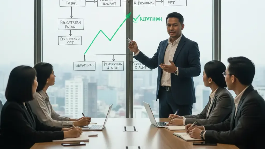 Presentasi strategi tax compliance dan kepatuhan pajak perusahaan.