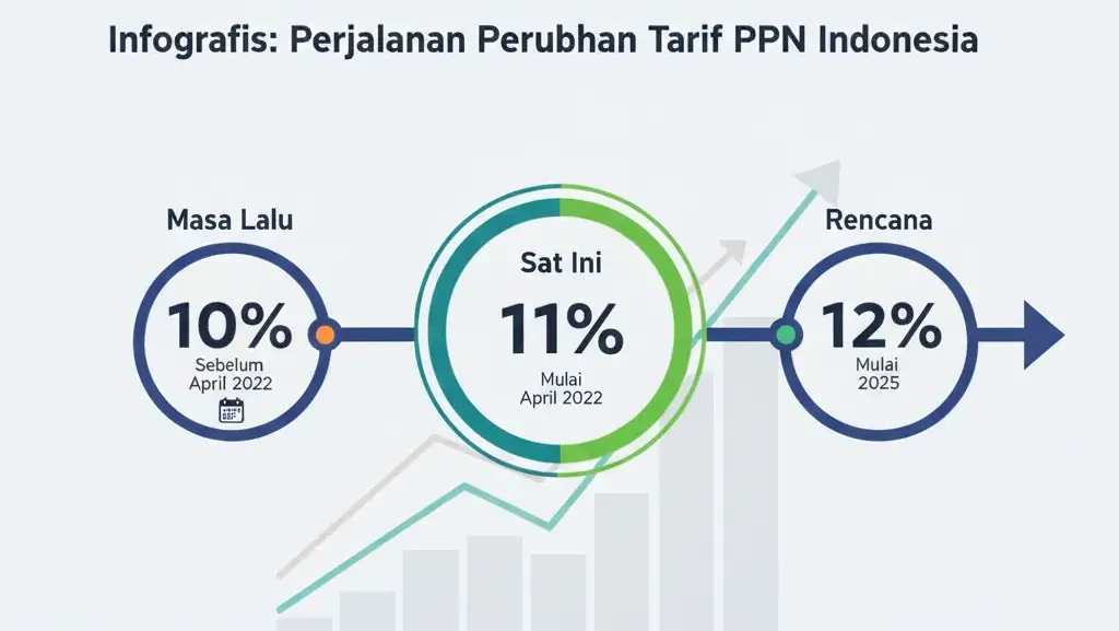 Infografis kenaikan tarif ppn indonesia 11 persen ke 12 persen.