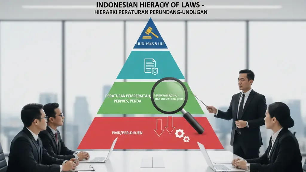 Ilustrasi peran Mahkamah Agung dalam menguji materiil regulasi pajak terhadap undang-undang.