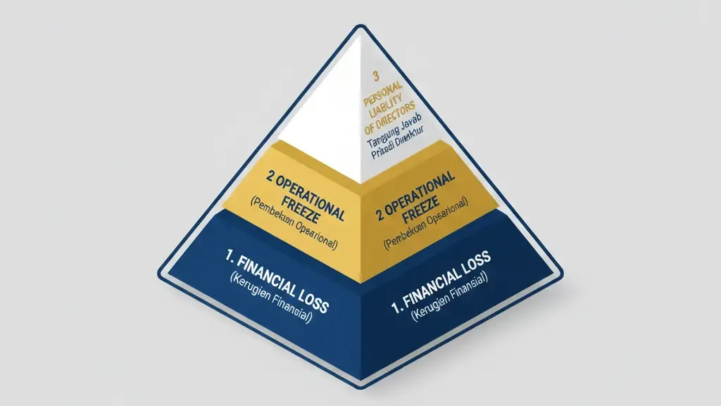 Infografis hierarki risiko hasil pemeriksaan pajak bagi perusahaan besar.
