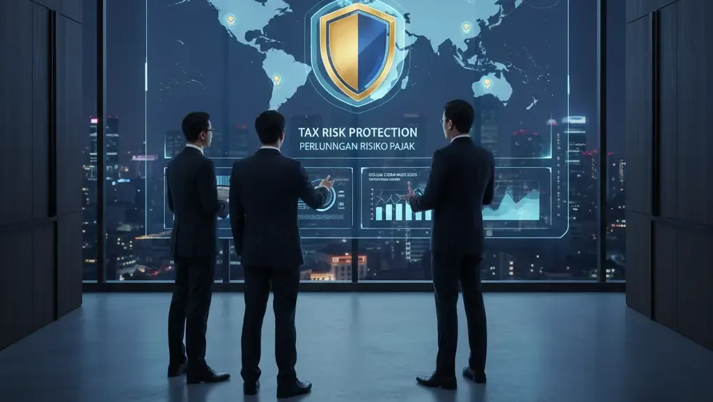 Tim eksekutif sedang menyusun strategi manajemen risiko pajak perusahaan di SCBD.