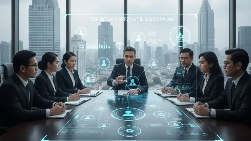 Eksekutif dan konsultan hukum membahas strategi sengketa pajak korporasi dan struktur grup perusahaan.