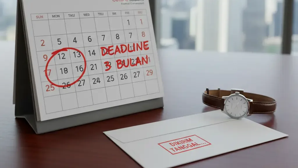 Visualisasi perhitungan batas waktu 3 bulan pengajuan PK sejak putusan dikirim.