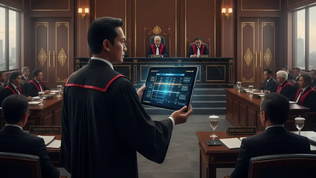 Advokat Skailaw sedang menjalankan prosedur gugatan wanprestasi di persidangan.