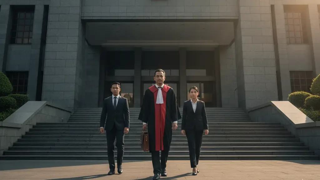Advokat korporasi memasuki gedung pengadilan dalam proses litigasi bisnis di Indonesia.