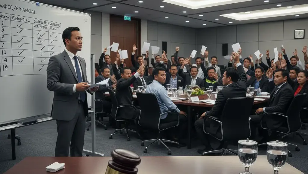 Rapat kreditur dan proses voting proposal perdamaian dalam tahapan PKPU.