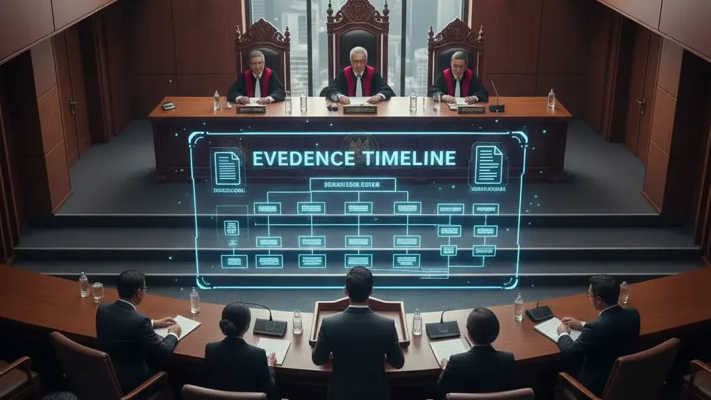 Suasana tahapan persidangan perdata perusahaan di Pengadilan Negeri Jakarta dengan pendampingan pengacara Skailaw.