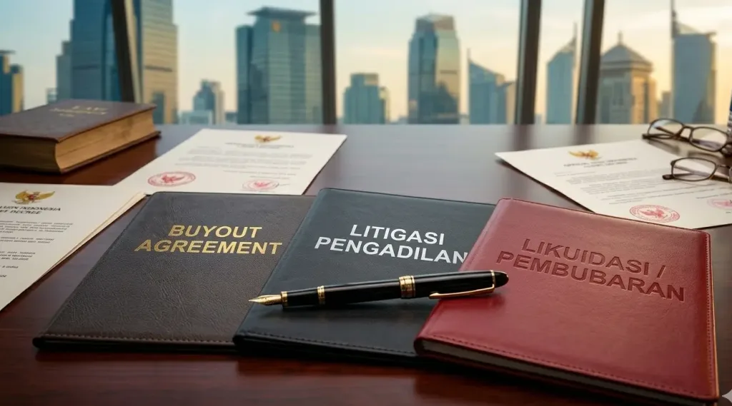Tiga opsi hukum utama dalam cara mengatasi deadlock perusahaan: perjanjian buyout, litigasi pengadilan, atau pembubaran likuidasi.