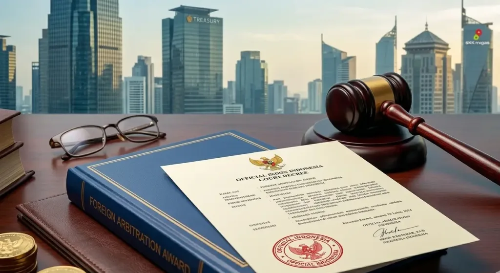 Dokumen penetapan eksekuatur dari Pengadilan Negeri Jakarta Pusat untuk pelaksanaan putusan arbitrase internasional.