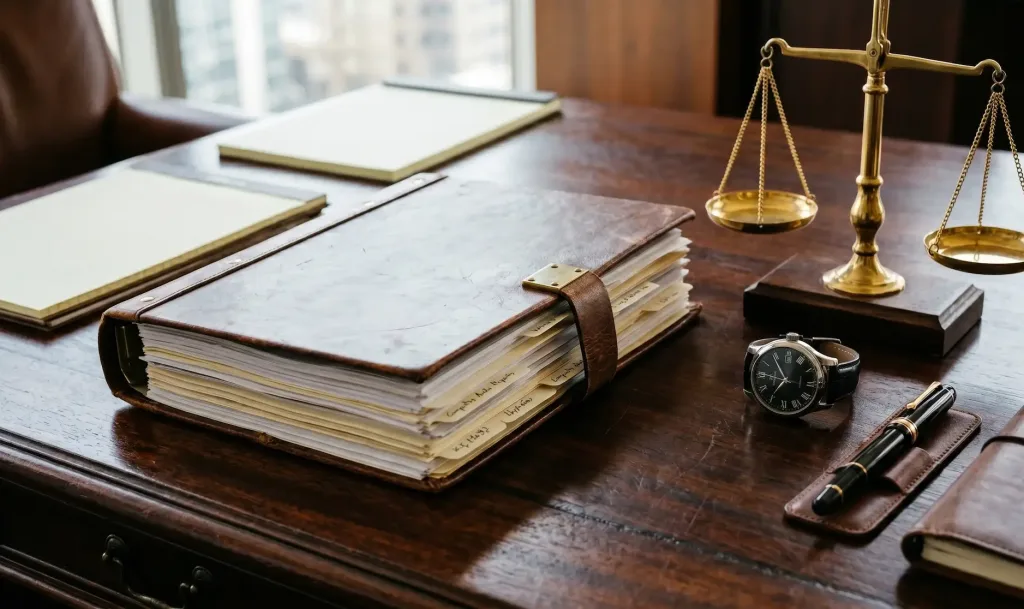 Dokumen audit forensik dan timbangan keadilan sebagai representasi dari kompleksitas pembuktian dalam sengketa pajak perseroan.
